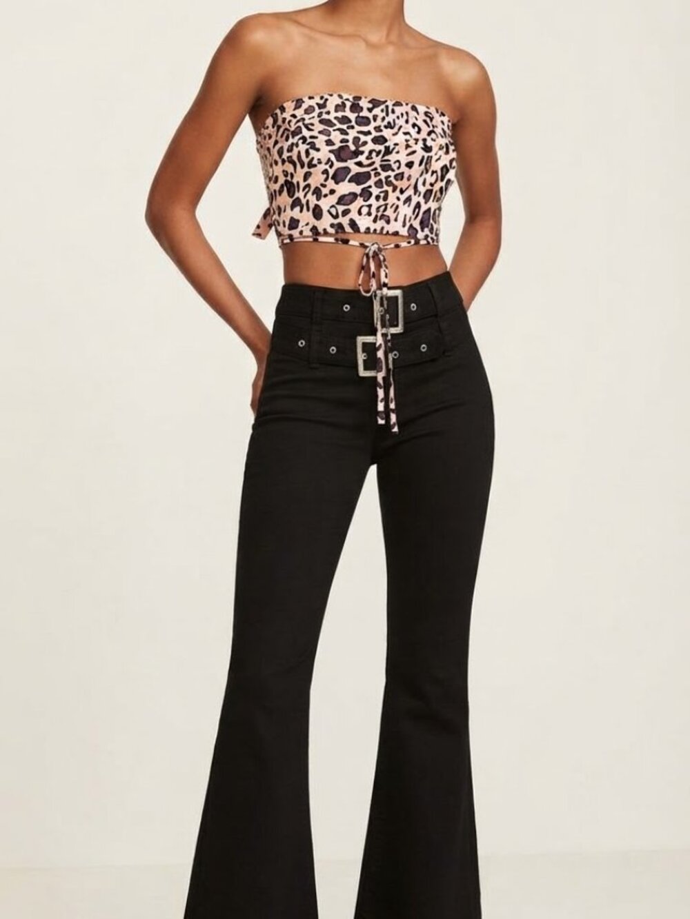 Blush Pink Leopard Print Halter Crop Top